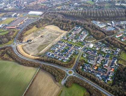 Construction area at Sachsenring with housing estate in the district of Heessen in Hamm, Ruhr area,