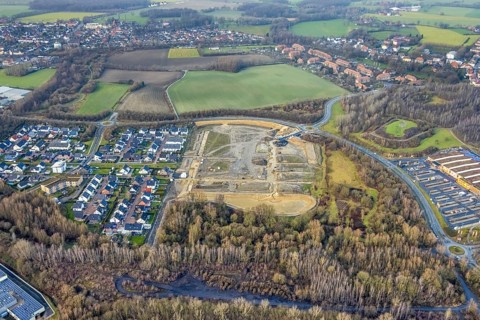 Construction area at Sachsenring with housing estate in the district of Heessen in Hamm, Ruhr area,