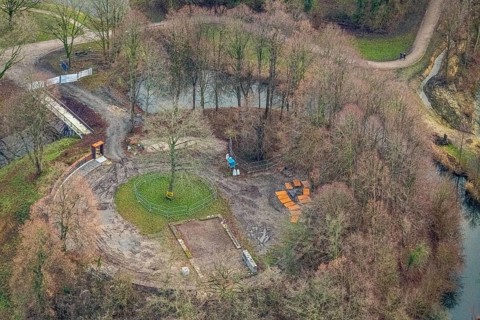 Aerial view Marker Burghügel in Hamm, Ruhr area, North Rhine-Westphalia, Germany, Burg, Burg Mark,