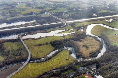 Aerial view of the nature reserve Am Tibaum, River Lippe Meander and Datteln-Hamm Canal, Hamm, Ruhr