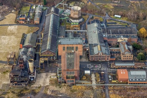 Aerial view with hammerhead tower in Ost Zeche Heinrich Robert colliery, CreativRevier in