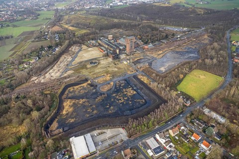 Aerial view with hammerhead tower in Ost Zeche Heinrich Robert colliery, CreativRevier in