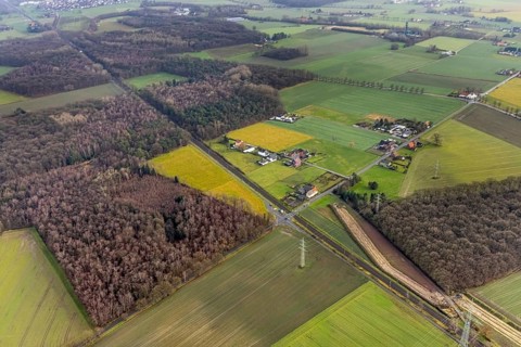 Aerial view forest area Sandbochumer Heide near Kerstheider Straße in Hamm, Ruhr area, North