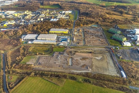 Aerial view of construction site for Douglas distribution centre in the Uentrop district of Hamm,