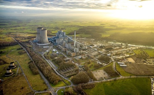 Aerial view of the RWE Westfalen power plant in Uentrop in Hamm, Ruhr area, North Rhine-Westphalia,