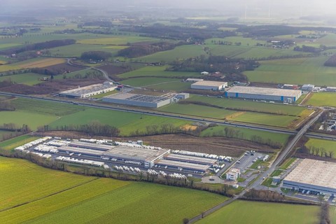 Aerial view DPD Hamm with DPD depot 0159 in Hamm, Ruhr area, North Rhine-Westphalia, Germany, DE,