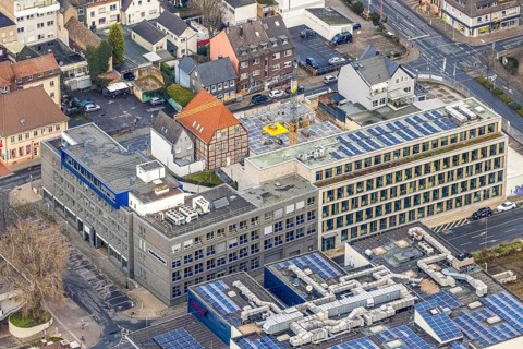 Aerial photo construction site Widumstraße with demolition for new WA office building,