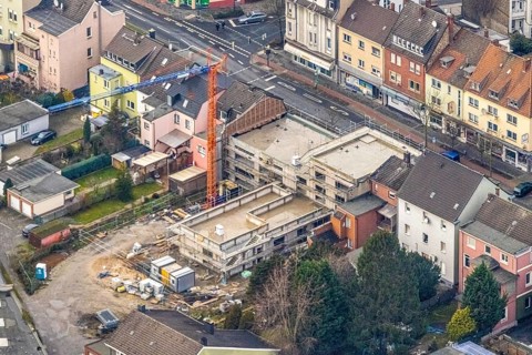 Aerial view construction site kindergarten Wilhelmstraße in Hamm, Ruhr area, North