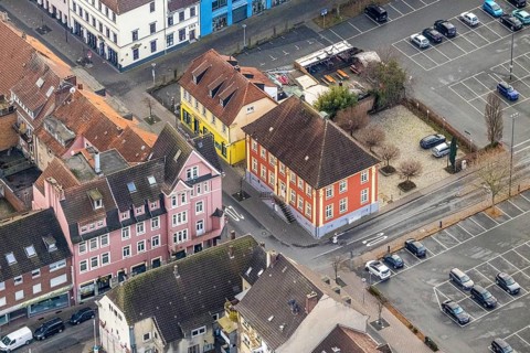 Aerial view Haus Vorschulze Südstraße corner Königstraße in Hamm, Ruhr area, North