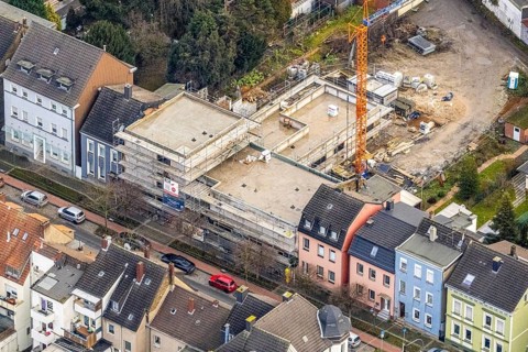 Aerial view construction site kindergarten Wilhelmstraße in Hamm, Ruhr area, North