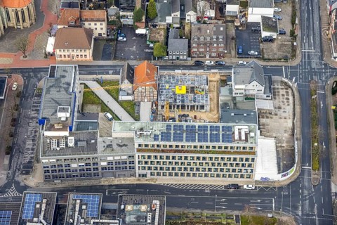 Aerial photo construction site Widumstraße with demolition for new WA office building,