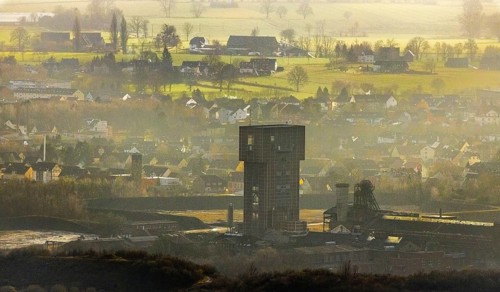 Aerial view with hammerhead tower in Ost Zeche Heinrich Robert colliery, CreativRevier in