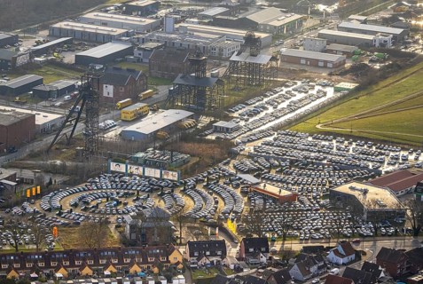 Aerial view Radbod cultural district, Radbod colliery shaft 1+2 An den Fördertürmen, Skoda Potthoff