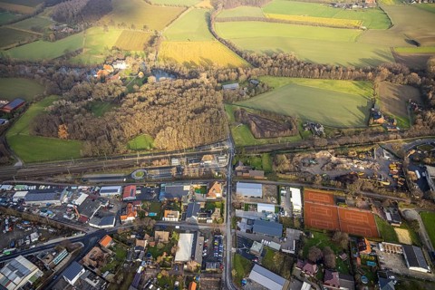 Aerial view Hamm-Bockum-Hövel railway station with surroundings in Hamm, Ruhr area, North