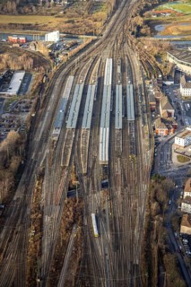 Aerial view Hamm main station in Hamm, Ruhr area, North Rhine-Westphalia, Germany, railway tracks,
