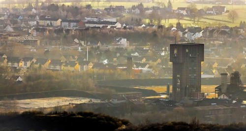 Aerial view with hammerhead tower in Ost Zeche Heinrich Robert colliery, CreativRevier in