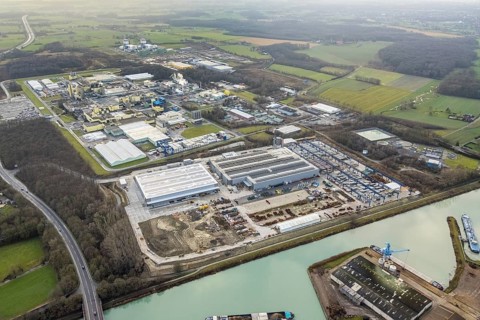 Aerial photo Goldbeck Betonelemente am Datteln-Hamm-Kanal and DuPont with DuBay Polymer GmbH in