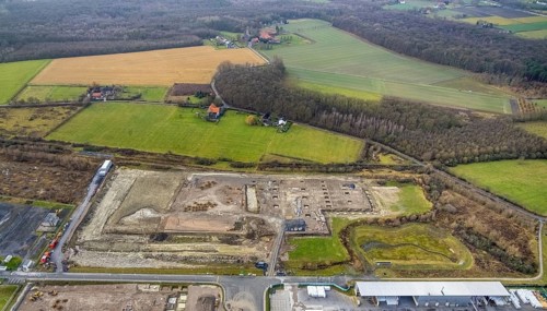 Aerial view construction site for Douglas distribution centre in the district Uentrop in Hamm, Ruhr