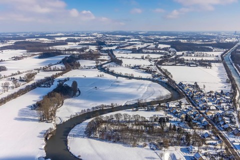 Aerial photo, Lippe, nature reserve, Lippe meander, Hamm-Datteln Canal, Uentrop, Hamm, Ruhr area,