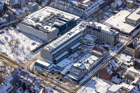 Aerial view, Cinemaxx cinema, Hamm, new building of the media house for the Westfälischer Anzeiger