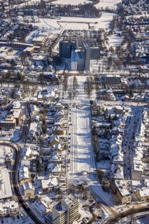 Aerial view, green area Ostring, Otto-Kraft-Platz, Higher Regional Court OLG Hamm, snow, winter,