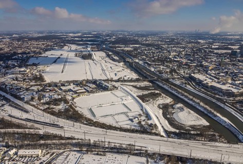 Aerial view, Hamm EDLH airfield, Lippe, Datteln-Hamm canal, bridge federal road B63 Münsterstraße,