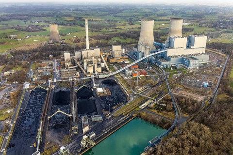 Aerial view of the RWE Westfalen power plant in Uentrop in Hamm, Ruhr area, North Rhine-Westphalia,