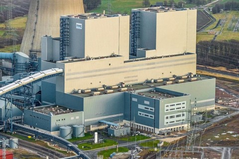 Aerial view of the RWE Westfalen power plant in Uentrop in Hamm, Ruhr area, North Rhine-Westphalia,