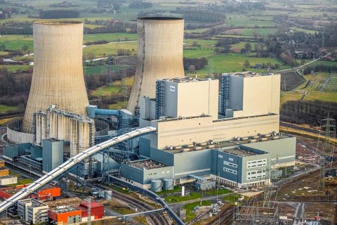 Aerial view of the RWE Westfalen power plant in Uentrop in Hamm, Ruhr area, North Rhine-Westphalia,