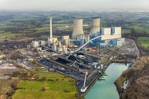 Aerial view of the RWE Westfalen power plant in Uentrop in Hamm, Ruhr area, North Rhine-Westphalia,