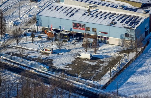 Aerial view, ice rink, winter, snow, Uentrop, Hamm, Ruhr area, North Rhine-Westphalia, Germany, DE,