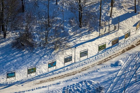 Aerial photo, Maximilian-Park, snow, winter, Uentrop, exhibition aerial photos Hans Blossey, Hamm,