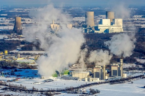 Aerial photo, Trianel Gaskraftwerk Hamm GmbH & Co. KG, GUD, winter, snow, Uentrop, Hamm, Ruhr area,