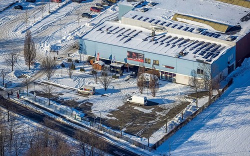Aerial view, ice rink, winter, snow, Uentrop, Hamm, Ruhr area, North Rhine-Westphalia, Germany, DE,