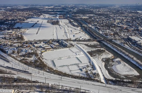 Aerial view, Hamm EDLH airfield, Lippe, Datteln-Hamm canal, bridge federal road B63 Münsterstraße,