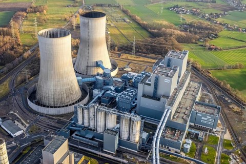 Aerial view of the RWE Westfalen power plant in Uentrop in Hamm, Ruhr area, North Rhine-Westphalia,
