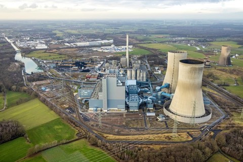 Aerial view of the RWE Westfalen power plant in Uentrop in Hamm, Ruhr area, North Rhine-Westphalia,