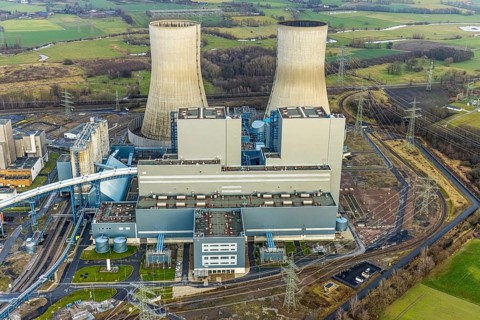 Aerial view of the RWE Westfalen power plant in Uentrop in Hamm, Ruhr area, North Rhine-Westphalia,