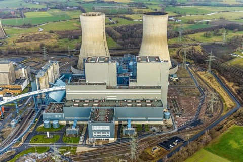 Aerial view of the RWE Westfalen power plant in Uentrop in Hamm, Ruhr area, North Rhine-Westphalia,