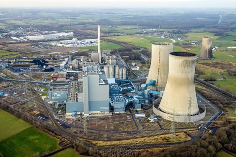 Aerial view of the RWE Westfalen power plant in Uentrop in Hamm, Ruhr area, North Rhine-Westphalia,