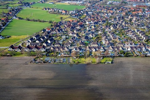 Aerial photograph, flooded fields in the Maximilian colony, flood, miners' settlement, Uentrop,