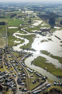 Aerial view, Lippe meander, Lippe with flood, Schmehauser Mersch, Campingplatz Uentrop Helbach