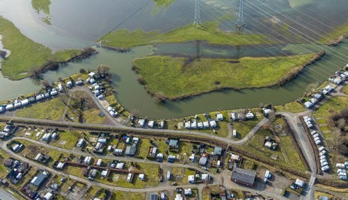 Aerial view, Lippe meander, Lippe with flood, Schmehauser Mersch, Campingplatz Uentrop Helbach