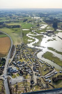 Aerial view, Lippe meander, Lippe with flood, Schmehauser Mersch, Campingplatz Uentrop Helbach