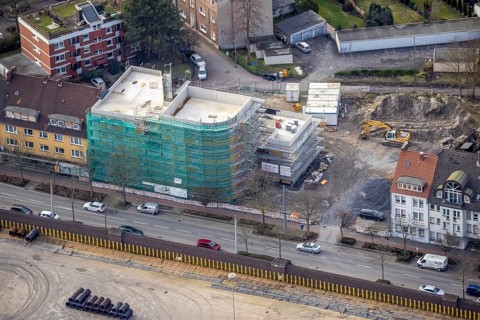 Aerial view, new community centre Wilhelmstraße, new building, centre, Hamm, Ruhr area, North