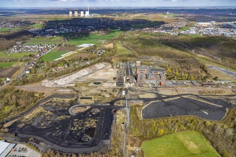 Aerial view, CreativRevier, former Ost Heinrich Robert mine, Herringen, Hamm, Ruhr area, North