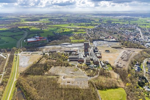 Aerial view, CreativRevier, former Ost Heinrich Robert mine, Herringen, Hamm, Ruhr area, North