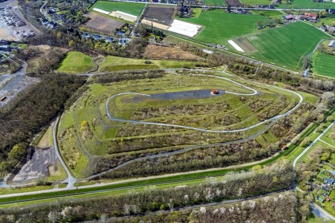 Aerial view, Humbert spoil tip with spoil tip sign, Herringen, Hamm, Ruhr area, North