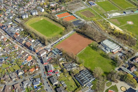 Aerial view, GlückaufStadion und Tennisclub Herringen tennis courts, Herringen, Hamm, Ruhr area,