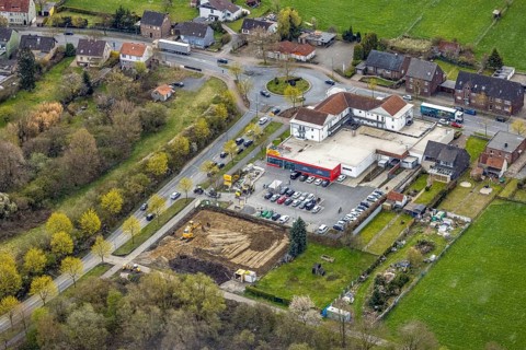 Aerial view, construction site next to Netto Markt Afyonring, Heessen, Hamm, Ruhr area, North